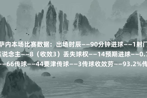 萨内本场比赛数据：出场时辰——90分钟进球——1射门——3（射正1）尝试过东说念主——8（收效3）丢失球权——14预期进球——0.72错失进球——1触球——66传球——44要津传球——3传球收效劳——93.2%传中——3长传——1长传准确率——100%阻止——1大地抗拒——10（收效3）争顶——2（收效1）犯规——1媒体评分——7.6体育录像/图片