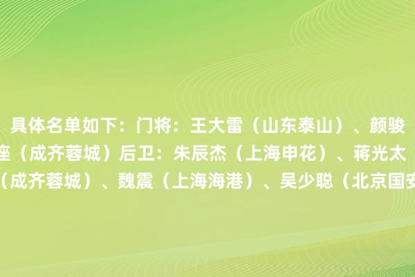 具体名单如下：门将：王大雷（山东泰山）、颜骏凌（上海海港）、刘殿座（成齐蓉城）后卫：朱辰杰（上海申花）、蒋光太（上海海港）、韩鹏飞（成齐蓉城）、魏震（上海海港）、吴少聪（北京国安）、李磊（北京国安）、汪士钦（浙江）、杨泽翔（上海申花）、胡荷韬（成齐蓉城）中场：王上源（河南）、黄政宇（山东泰山）、杨明洋（成齐蓉城）、塞尔吉尼奥（北京国安）、谢文能（山东泰山）、曹永竞（北京国安）、徐皓阳（上海申花）时尚：韦世豪（成齐蓉城）、刘若钒（上海海港）、林良铭（北京国安）、王钰栋（浙江）、武磊（上海海港）、张玉宁（北京国安）、刘诚宇（上海申花）、王子铭（北京国安）体育集锦